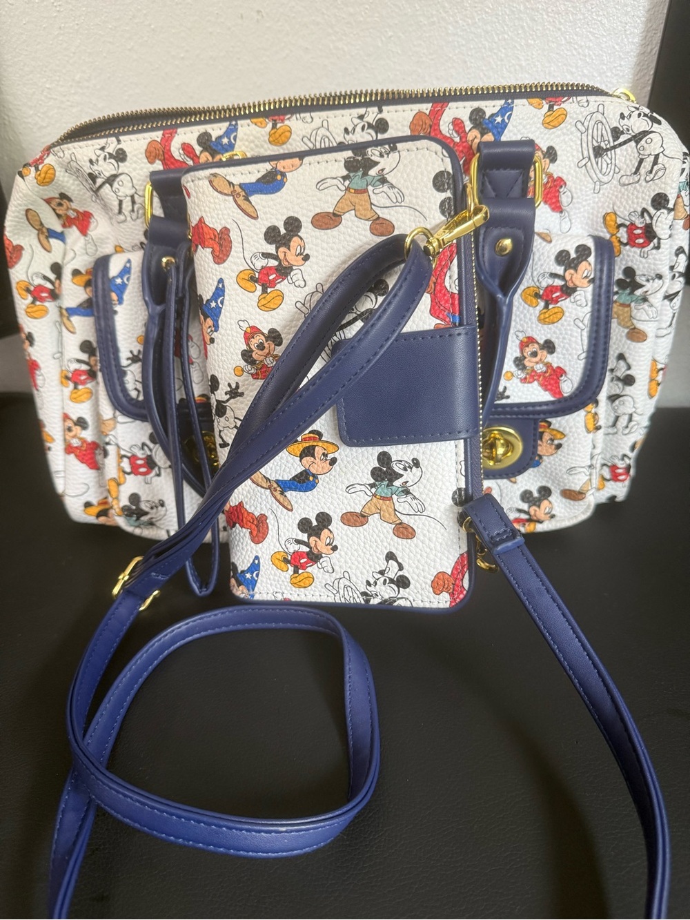 Disney Printed Satchel Bag with Navy Trim